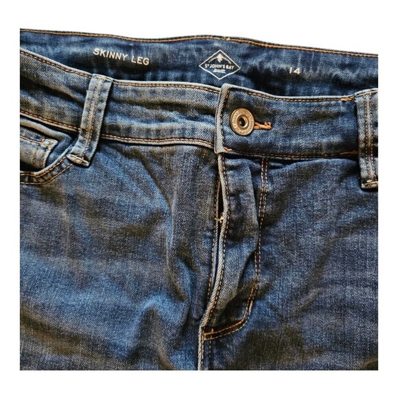 St John Bay Y2K Womens Size 14 Skinny Leg Denim Blue Jeans Embroidered Retro - Picture 6 of 8